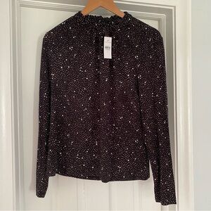 NWT Ann Taylor Navy Blue White Star Print Blouse Top Long Sleeve Modal Size L